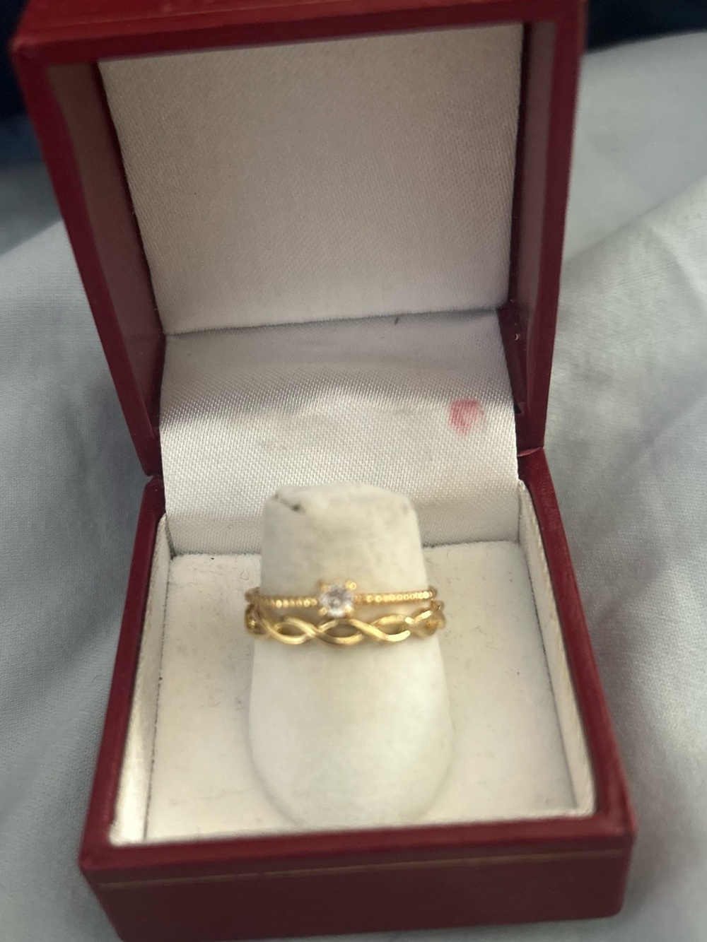 Gold Tone Twist Stackable Ring with Clear Stone - Women Jewelry